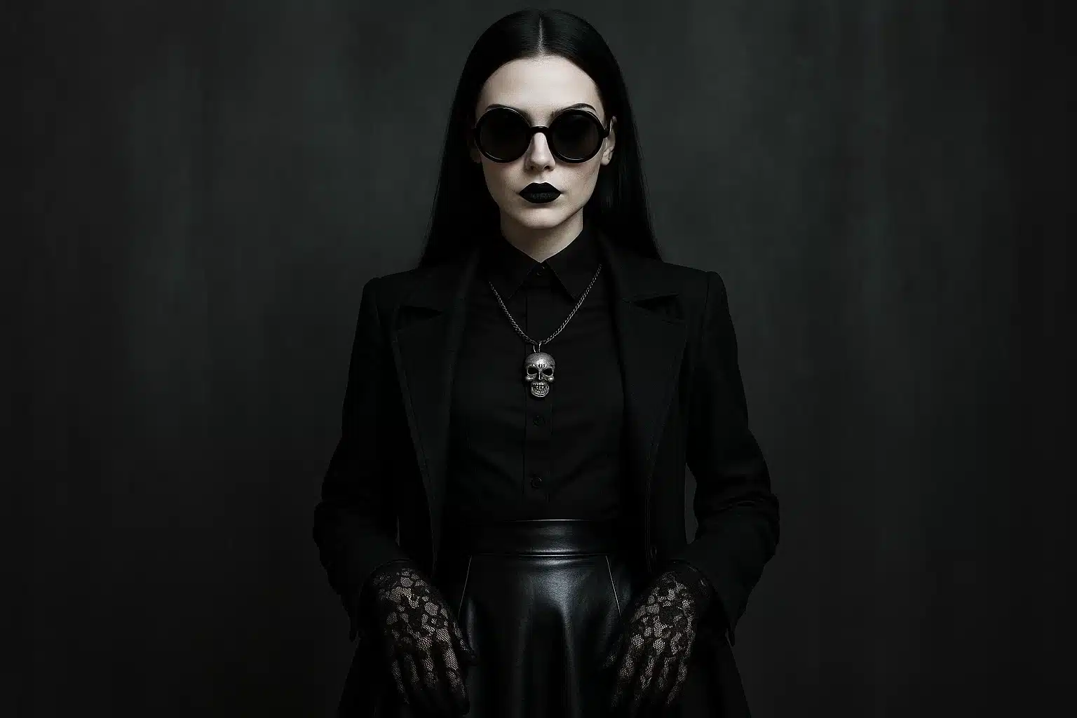 دختری لباسی با رنگ های تیره ب تن کرده