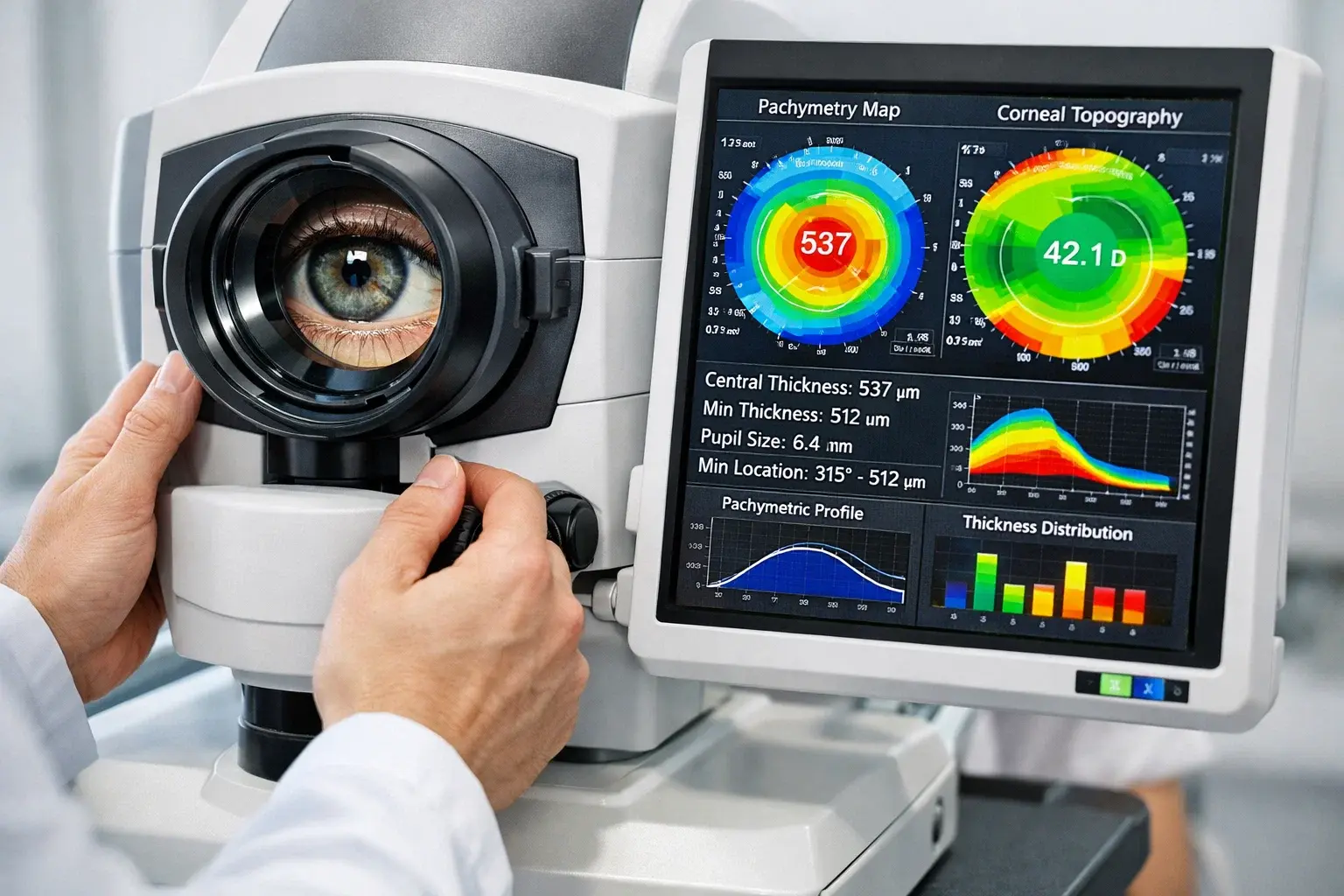 دستگاه اندازه‌گیری ضخامت قرنیه برای بررسی صلاحیت عمل فمتولیزیک